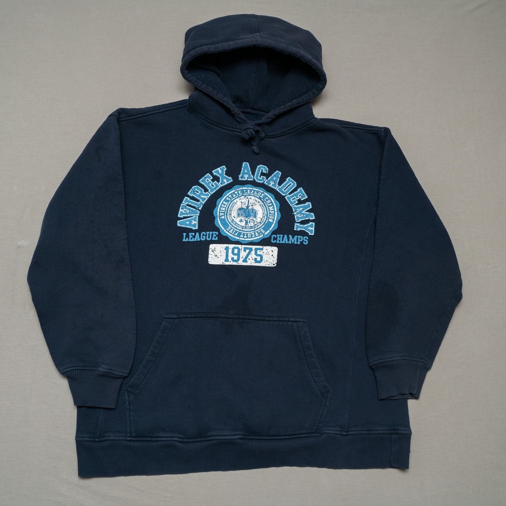 Y2k Distressed Avirex Academy 1975 League Champs Navy Blue oodie Adult L‎